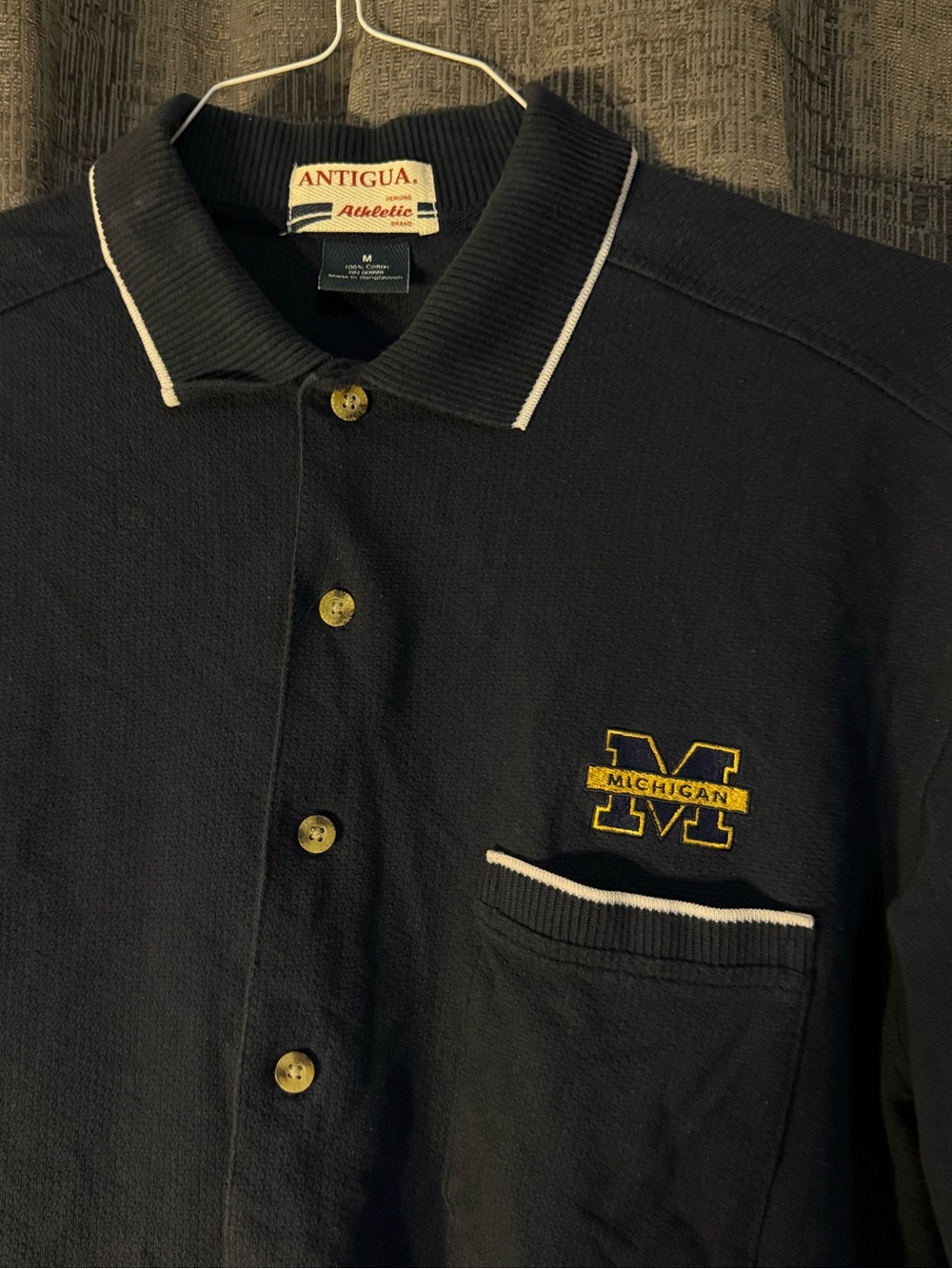Antigua Michigan Vintage Navy Polo with Yellow Embroidered M